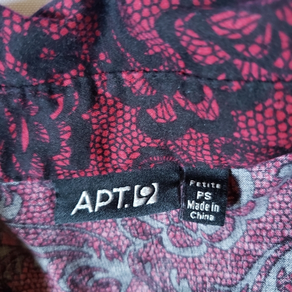 Apt.9 Womens Petites PS Top Short Sleeve Collared Blouse Red Black Floral Print - Picture 3 of 4